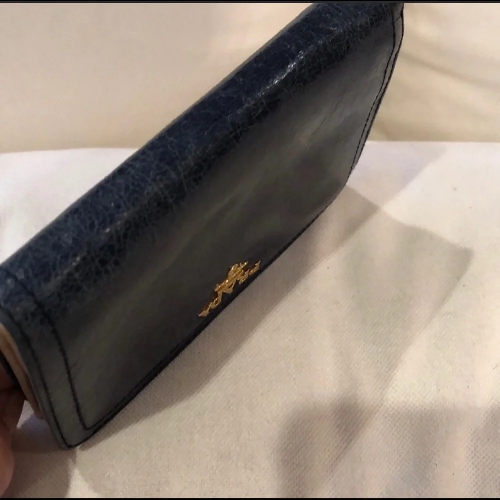 🦋Prada Milano Small Marbled Blue Leather classic fold over card holder wallet - Picture 4 of 11